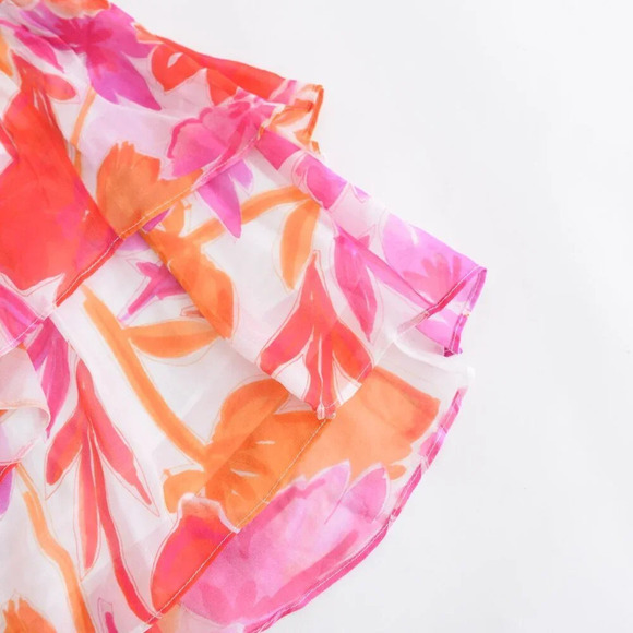 Milly Mira Paper Ruffled Floral Peony Mini Skirt In Orange Multi 8  NWT - Picture 3 of 14